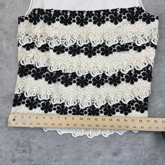 Ann Taylor Blouse Womens 10P Petite Cream Black Lace Floral Scallop Hem New - Picture 6 of 9
